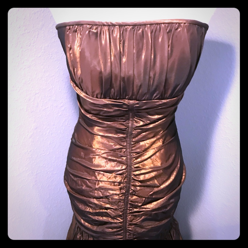 bronze rouged sweetheart neck dress